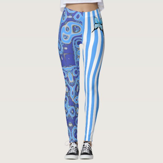 Blauwe Amoba- en Stripe Leggings (Voorkant)