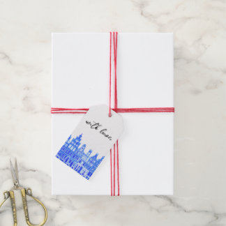 Blauwe Amsterdamse Huizen Cadeaulabel