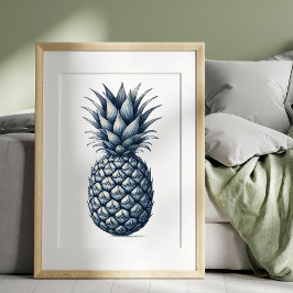 Blauwe Ananas Geïllustreerde Print Wall Art