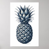 Blauwe Ananas Geïllustreerde Print Wall Art (Voorkant)