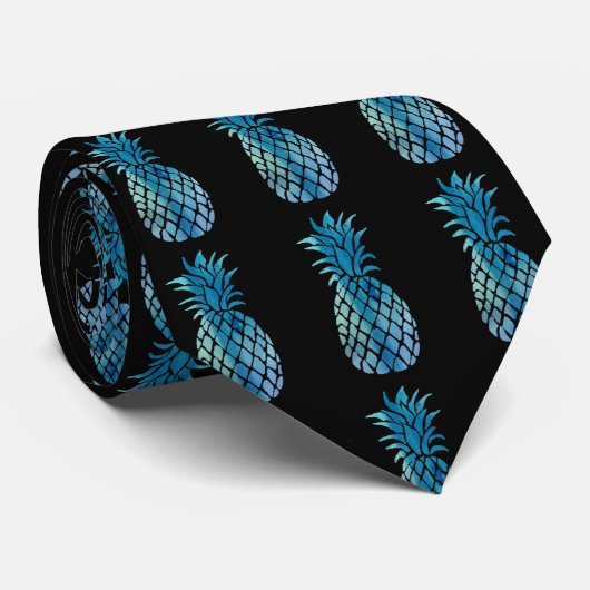 Blauwe ananas op elke kleur achtergrond stropdas (Opgerold)