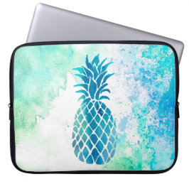 blauwe ananas op waterverf splash laptop sleeve