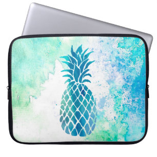 blauwe ananas op waterverf splash laptop sleeve