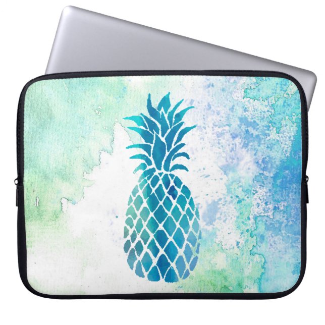 blauwe ananas op waterverf splash laptop sleeve (Voorkant)