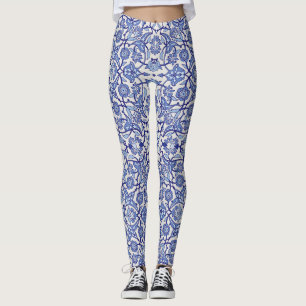 blauwe Andalusische Marokkaanse bloemen mozaïek Leggings