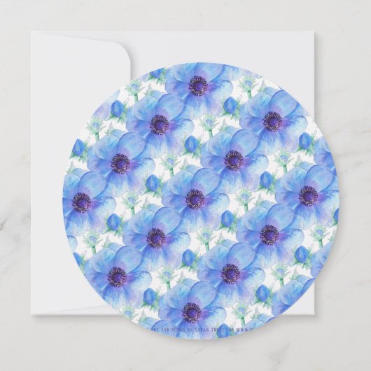 Blauwe anemone avond receptie bruiloft uitnodiging (Achterkant)