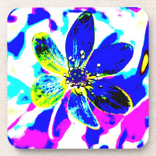 blauwe anemone bier onderzetter (Voorkant)