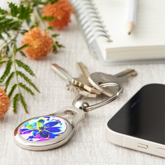 Blauwe anemone sleutelhanger (Zijkant)