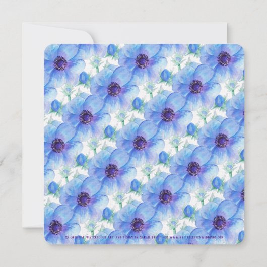 Blauwe anemonen botanische waterverf bruiloft uitn kaart (Achterkant)