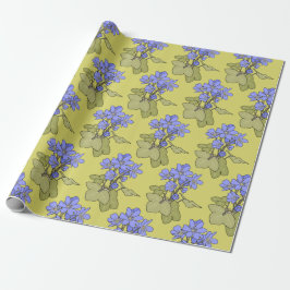 Blauwe anemonen op geel groen cadeaupapier