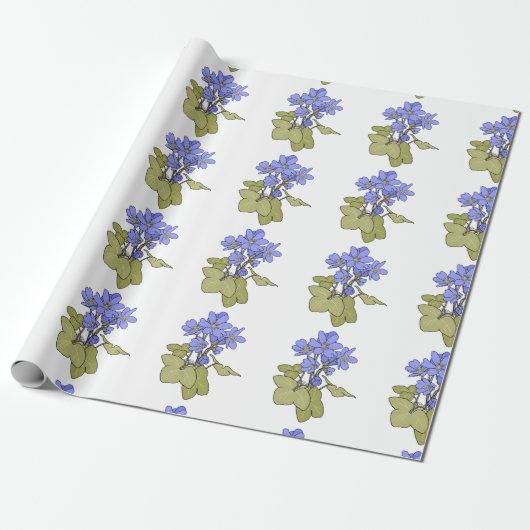 Blauwe anemonen op wit cadeaupapier (Uitgerold)