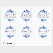Blauwe anemoon bloemen kunst bruiloft gooi me bloe vierkante sticker (Vel)