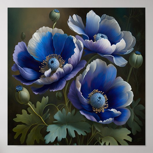 Blauwe Anemoon Bloemen Kunstprint Poster (Voorkant)