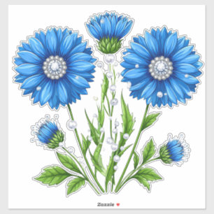 Blauwe Anemoon Bloemen met Groene Stelen Sticker