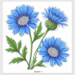 Blauwe Anemoon Bloemen met Groene Stelen Sticker