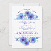 Blauwe anemoon bloemenbruiloft waterverf foto kaart (Voorkant)