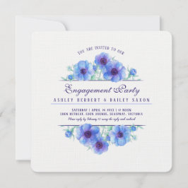 Blauwe anemoon bloemenwaterverf verloving kaart