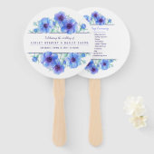 Blauwe anemoon bloemkunst ceremonie bruiloft fans handwaaier (Voorkant en achterkant)