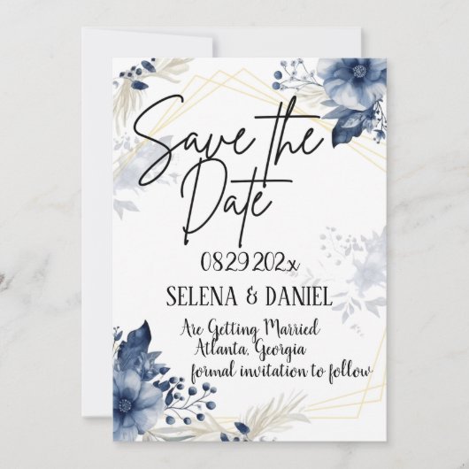 "Blauwe anemoon bloesems: bloemenbruiloft" Save The Date (Voorkant)
