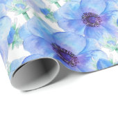 Blauwe anemoon botanische waterverf art wrap cadeaupapier (Rol Hoek)