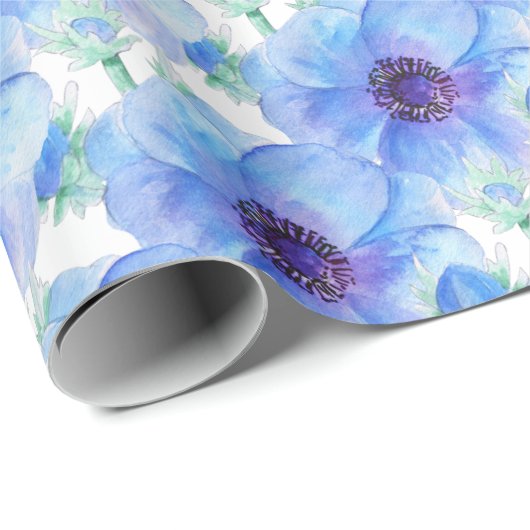 Blauwe anemoon botanische waterverf art wrap cadeaupapier (Rol Hoek)