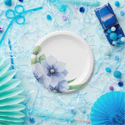 Blauwe Anemoon en Eucalyptus bruiloft Papieren Bordje (Feest)