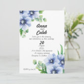 Blauwe Anemoon en Eucalyptus Huwelijksuitnodiging Kaart (Staand voorkant)