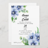 Blauwe Anemoon en Eucalyptus Huwelijksuitnodiging Kaart (Voorkant / Achterkant)