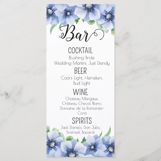 Blauwe Anemoon en Eucalyptus Menu (Achterkant)