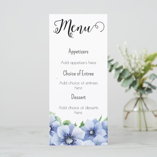 Blauwe Anemoon en Eucalyptus Menu (Staand voorkant)