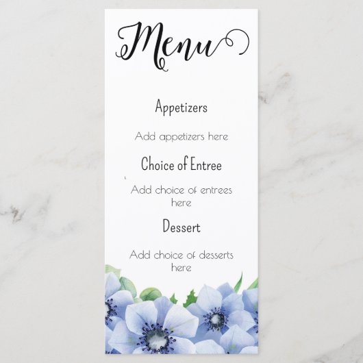Blauwe Anemoon en Eucalyptus Menu (Voorkant)