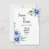Blauwe Anemoon en Eucalyptus Save the Date Kaart (Voorkant)