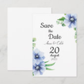 Blauwe Anemoon en Eucalyptus Save the Date Kaart (Voorkant / Achterkant)