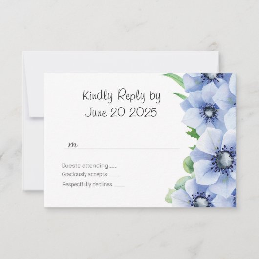 Blauwe Anemoon en Eucalyptus Wedding RSVP (Voorkant)