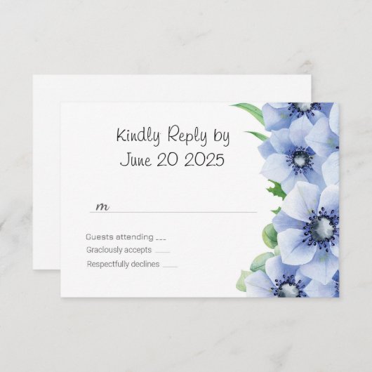 Blauwe Anemoon en Eucalyptus Wedding RSVP (Voorkant / Achterkant)