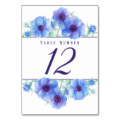 Blauwe anemoon waterverf art tafel nummers kaart (Voorkant)