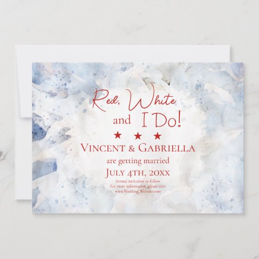 Blauwe Anjer Bloemen 4 juli bruiloft Save The Date (Voorkant)