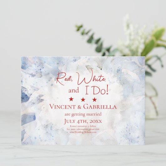 Blauwe Anjer Bloemen 4 juli bruiloft Save The Date (Staand voorkant)