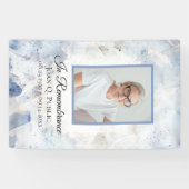 Blauwe Anjer Bloemen Viering van het Leven Begrafe Spandoek (Horizontaal)