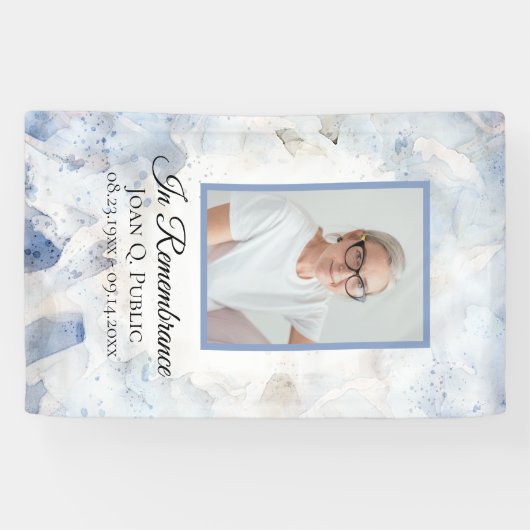 Blauwe Anjer Bloemen Viering van het Leven Begrafe Spandoek (Horizontaal)