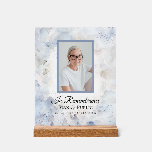 Blauwe Anjer Bloemen Viering van het Leven Memoria Acryl Bord (Voorkant)