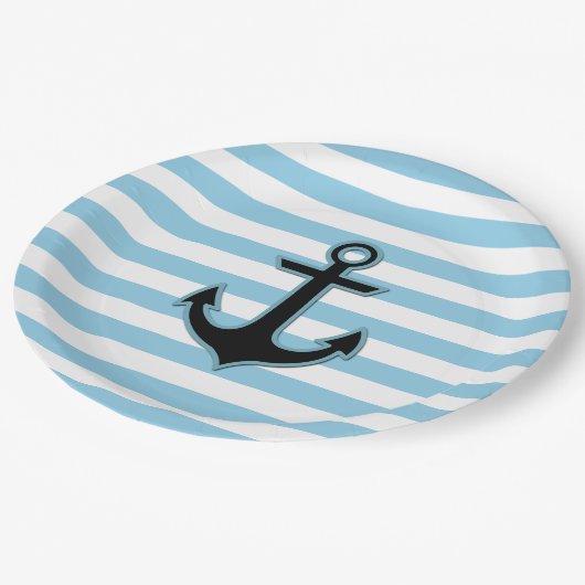 Blauwe anker, bootanker, scheepsanker, strips papieren bordje (Gekanteld)