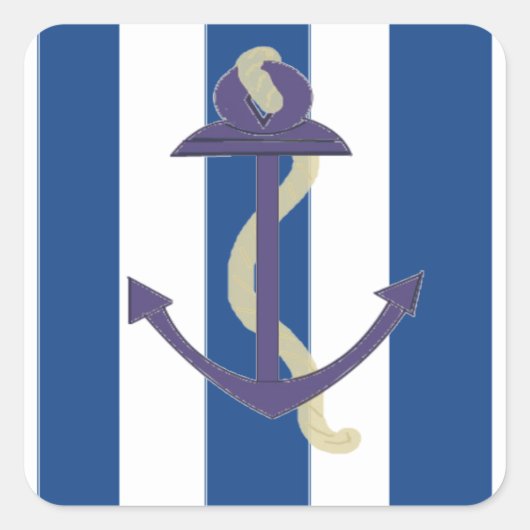 Blauwe Anker met Gestreepte Achtergrond Vierkante Sticker (Voorkant)