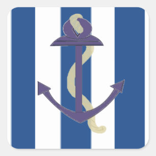 Blauwe Anker met Gestreepte Achtergrond Vierkante Sticker