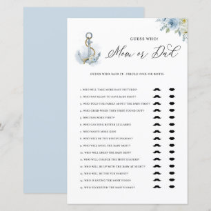 Blauwe Anker Moeder of Vader Baby Shower Spelkaart