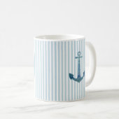 Blauwe anker Nautical Stripe Coffee Mok (Voorkant rechts)