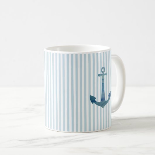 Blauwe anker Nautical Stripe Coffee Mok (Voorkant rechts)