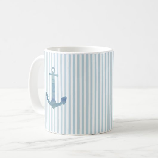Blauwe anker Nautical Stripe Coffee Mok (Voorkant links)