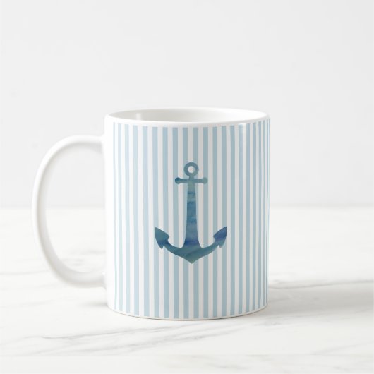 Blauwe anker Nautical Stripe Coffee Mok (Links)