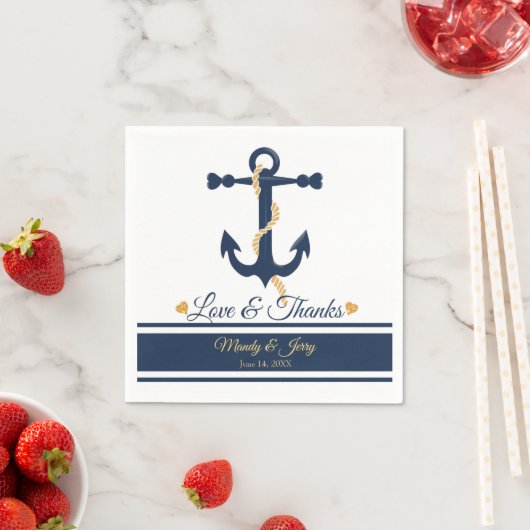 Blauwe anker-nautische bruiloft cocktail servetten (Insitu)